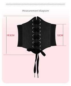 Size chart showing dimensions of the vintage lace-up waist belt with measurements
