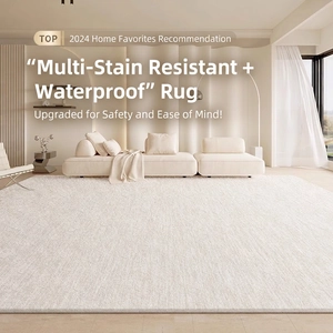 Waterproof cream-colored minimalist living room rug with stain-resistant woven texture