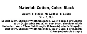 Detailed size chart for black halter deep V-neck backless maxi dress with pleated waist