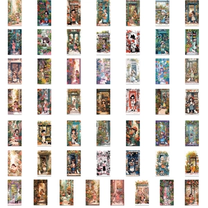 Set of 50 floral girl and cat cartoon stickers for DIY suitcases and scrapbooking