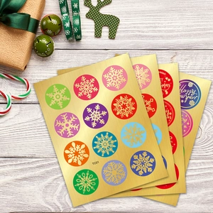 Autocollants de Noël dorés brossés avec flocons pour boîtes cadeaux et fêtes