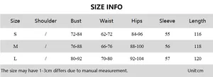 Tableau des tailles pour robe d'été sexy incluant buste et taille en centimètres