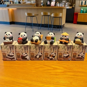Set of 6 cute panda resin figurines in traditional Chinese art themes for car and desk decor