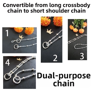 DIY crystal bead chain strap with silver clips for crossbody to shoulder adjustment