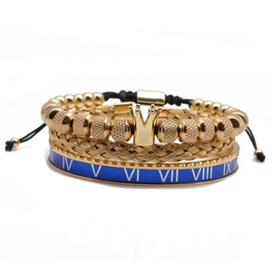 Luxury Bracelet Bangle Stainless Steel Copper Crown Charm Blue Enamel Roman Numerals Trendy Hip Hop Fashion Jewelry