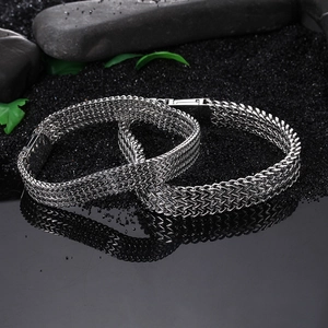 Silver dragon bone titanium steel bracelet for men with multilayer woven metal links
