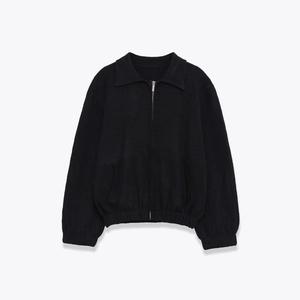 Damen Strick Bomberjacke Polyester Revers Reißverschluss Langarm Einfarbig Streetwear Freizeitjacke Für Frauen
