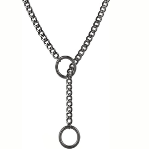 Detailed macro view of gunmetal punk-style heart chain necklace with Y-shape double ring design