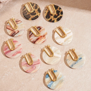 Geometric Round U-Shape Hoop Earrings 18K Gold Plated Copper Acetate Plate Marble Leopard Pattern Fashion Women
