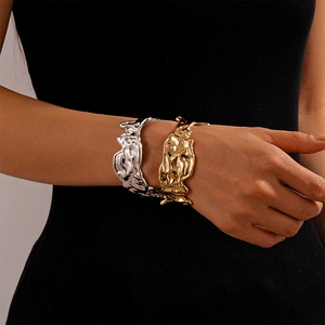 Minimalist liquid metal style irregular fold bangles in gold and silver finish