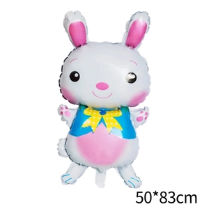 Easter cartoon rabbit foil balloon in pink and blue for party decoration, 50x83cm size