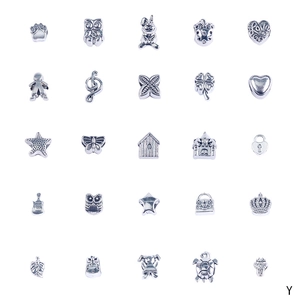 25 pieces of antique silver DIY jewelry charms including animals and heart shapes