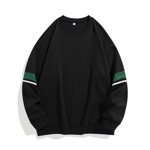 Men's loose black crewneck sweatshirt with green and white side stripe details