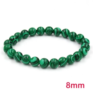 Bracciale elastico da 8mm in perline di malachite naturale con motivi a bande verdi