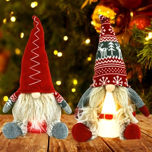 Christmas Gnomes LED Light Up Swedish Tomte Plush Ornaments Knitted Reindeer Snowflake Pattern Handmade Holiday Decor