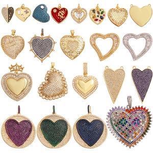 Colorful heart pendants with cubic zirconia inlay in various plating for DIY jewelry