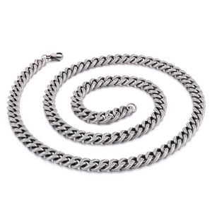 Vintage oxidized stainless steel Cuban link necklace for men on white background