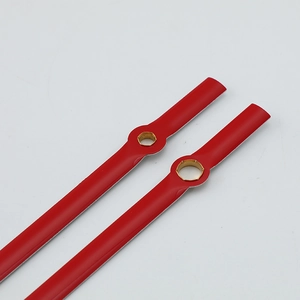 Red metal clock hands with golden center rings for modern crystal porcelain wall clocks