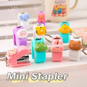 Mini cartoon animal stapler keychain set in cute bear and rabbit shapes for school