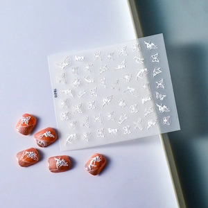 3D embossed nail stickers with white butterfly and elf wing designs, model TS-210