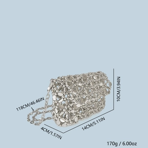 Silver beaded mini bag dimensions: 14x10x4cm with 118cm detachable metal chain strap