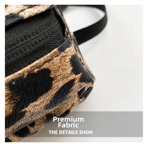 Detail of leopard print kid shoulder bag showing fine texture and durable nylon strap