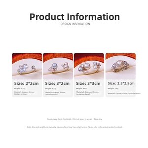 Detailed size and material chart for vintage zircon pearl rings with dimensions and weight