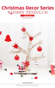 Macro view of Nordic wooden Christmas tree ornament with festive baubles and snowflakes
