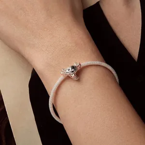 S925 sterling silver mesh bracelet featuring a rose gold salamander charm pendant