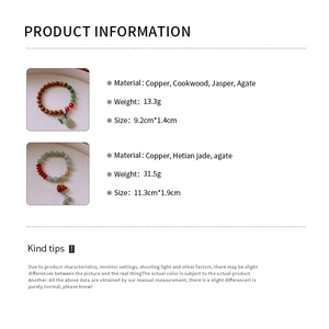 Detailed size and material chart for Hetian Jade and Agate beaded gourd bracelets