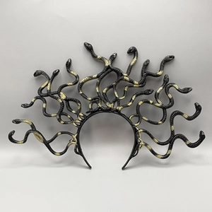 Medusa snake headband for Halloween cosplay in black with elegant gold scale patterns