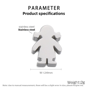Detailed view of 12x9mm stainless steel cartoon girl pendant with precise dimensions