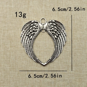 Pendentif cœur avec ailes d'ange en métal argent antique 6,5 cm pour bijoux DIY
