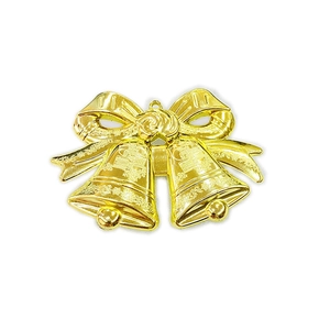 Golden Christmas double bell ornament with bow and embossed patterns on white background