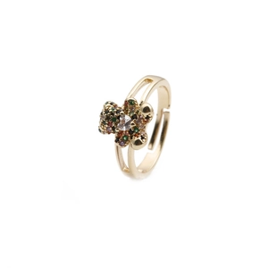 Adjustable gold plated open ring with colorful zircon bear and heart shaped gemstone