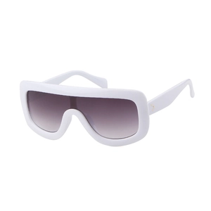 White oversized aviator sunglasses with gradient lenses and gold rivet accents