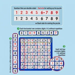 Kids Sudoku board game with blue plastic base and double-sided red and black numbers