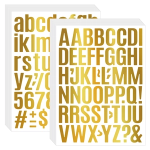 Detail of gold metallic letter stickers set for DIY water bottles and gift decoration