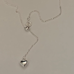 Minimalist 925 sterling silver heart pendant necklace with adjustable sliding bead chain