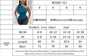 Tableau des tailles détaillé pour le T-shirt asymétrique avec mesures britanniques et US