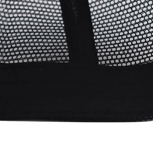 Close-up of black breathable mesh material and stitching detail on the baseball cap
