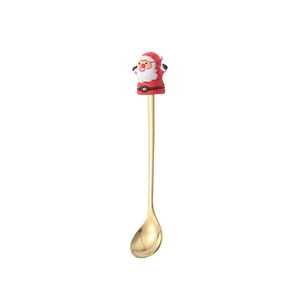 Golden stainless steel Christmas spoon with a red and white Santa Claus silicone topper