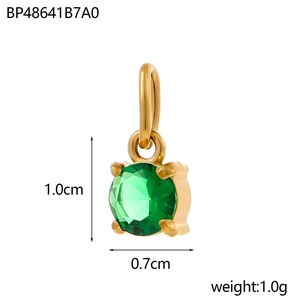 Handmade gold stainless steel pendant with round emerald zircon and size details