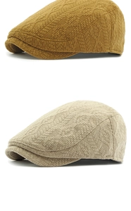 Macro detail of knitted diamond pattern texture on beige and yellow retro flat caps