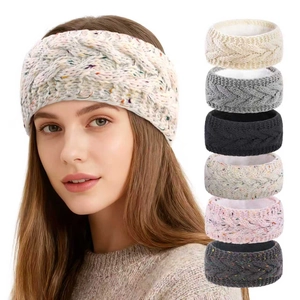 Cable Knit Fleece Lined Headband Winter Warm Ear Warmer Confetti Speckled Yarn Hair Band Women
