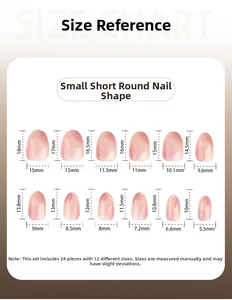 Size chart showing 12 different dimensions for pink gradient short round press-on nails