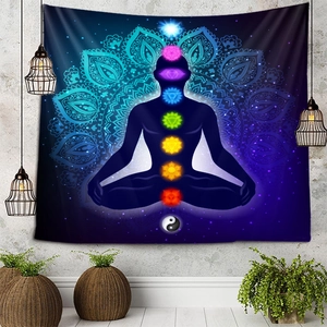 Meditation chakra tapestry with mandala and yin yang pattern for wall decor