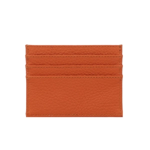 Orange lychee pattern genuine leather card holder with multi-slot functional design