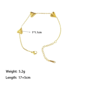 Golden heart pendant bracelet in stainless steel with adjustable chain for women