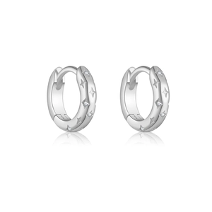 Minimalistische S925 Silber Creolen mit Sternenrelief und funkelnden Zirkonia-Steinen